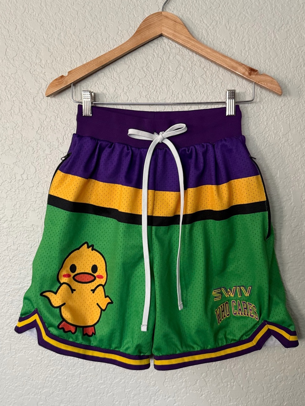 Athletic Women's Green & Purple Drawstring Shorts
